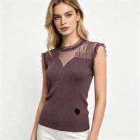 SHINING NIKA Nouveau débardeur tricoté court en maille ajourée transparente, personnalisé avec logo et motif de voiture brodé, style mode pour le commerce extérieur