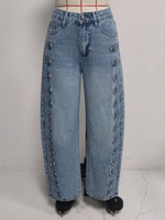 Jean taille haute pour femme 2026, coupe large et décontractée, avec plusieurs boutons latéraux, en denim délavé, style urbain, pantalon long