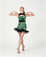 Robe de danse latine OEM ODM pour femme, imprimé zèbre et léopard vert, dos nu, ourlet à franges, pour compétition de Cha Cha Salsa