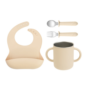 Juego de alimentación para bebés Tongtu de acero inoxidable 304 con tenedor y cuchara de silicona, libre de BPA, vasos para niños, personalizado. - Product Image 6