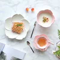 Assiettes à fruits en céramique de style japonais, personnalisables, de luxe, en forme de fleur, écologiques, compatibles lave-vaisselle et micro-ondes