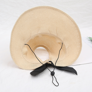 <b>Summer</b> Korean Style Trendy Bowknot Outdoor Wide-brimmed Sunscreen Beach Sunshade Fisherman <b>Straw</b> <b>Hat</b> Women's Folding Open Roof - Product Image 3