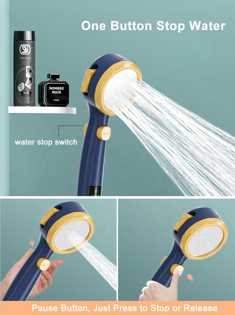 One-click Water Stop 4 Modes Hydrojet Display Digital Temperature Handheld Shower One-click Water Stop 4 Modes Hydrojet Display Digital Temperature Handheld Shower