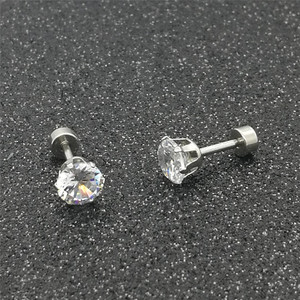 Stainless Steel Round Zircon <b>Stud</b> Earrings Claw Setting For Ear <b>Cartilage</b> Piercing - Product Image 4