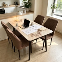 Table à manger ovale en bois massif de style mid-century modern, ensemble de 6 chaises, écologique, durable, pour usage hôtelier, plateau en pierre.