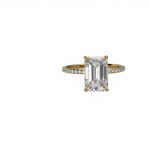 Emerald Cut Solitaire Engagement <b>Ring</b> 18K Gold Plated <b>Thin</b> Pave Round Diamond Band Stackable <b>Ring</b> Fine Jewelry Gift for Women - Product Image 1
