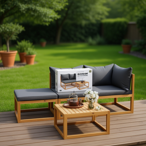 Ensemble de salon de jardin en bois d'acacia gris foncé 4 places, mobilier d'extérieur contemporain résistant aux intempéries - Product Image 2