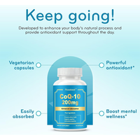 Complément alimentaire végétalien de marque privée OEM, Coenzyme Q10 Ubiquinone CoQ10 pur 200 mg en capsule, pour l'énergie cellulaire et la protection antioxydante.