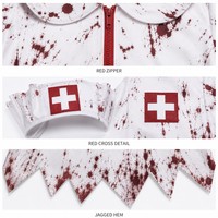 Costume d'infirmière sanglante pour Halloween, ensemble complet pour femme, robe, chapeau, chaussettes, chaussures, tenue d'infirmière d'horreur avec croix rouge