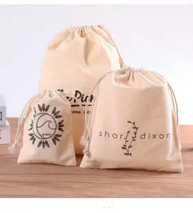 Sacos de lona de linho e algodão natural personalizados com cordão para joias, bolsa de armazenamento de algodão natural para presentes