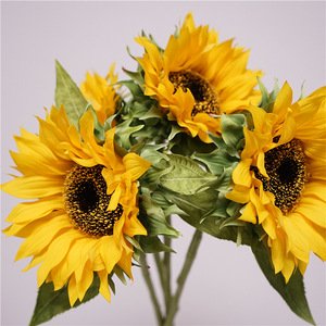 O-X947 Vente en gros de tournesols artificiels en latex de haute qualité, aspect réaliste, jaunes, blancs, oranges, pour la décoration de la maison et des mariages - Product Image 1