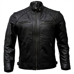 Veste de moto vintage unisexe en polyester/coton imperméable et respirante, effet usé, noir et marron - Product Image 1