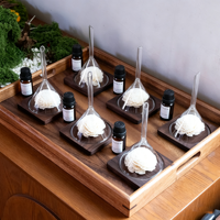 Testeur d'huiles essentielles parfumées, dispositif d'affichage en forme de fleurs avec entonnoir et base en bois pour flacons de parfum