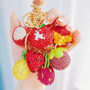 3D Cubic Bling <b>Crystal</b> Rhinestone Keychain Set Strawberry Dragon Fruit Litchi Pineapple Fashion Car Pendant <b>Keyring</b> - Product Image 5