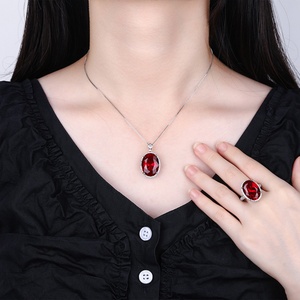 High Quality Eco-friendly Copper 15*20-13*18mm Red Blue Zircon Fashion Retro Ancient Style Necklace <b>Ring</b> Jewelry Sets for Women - Product Image 6