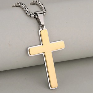 Collier pendentif croix double couche en acier inoxydable pour hommes et femmes, couleur or et argent, bijoux religieux chrétiens, cadeaux hip-hop - Product Image 1
