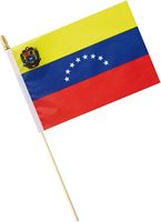 Nouveau drapeau double face imprimé en bois, mini, personnalisé du Venezuela, à prix réduit, pour défilés sportifs, fêtes et festivals, idéal pour la décoration.