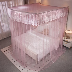 Luxe rose princesse Style Portable dentelle <span class=keywords><strong>moustiquaire</strong></span> plié Polyester maison Camping en plein air roi double été anti-moustique - Product Image 2