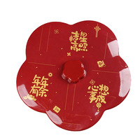 Plateau à bonbons rouge de style chinois à cinq compartiments, pour salon, table basse, mariage, boîte de rangement pour noix, fruits du Nouvel An