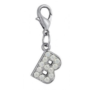 Amuleto de letra B plateada con detalles de cristal para la creación de joyas y accesorios de moda - Product Image 1