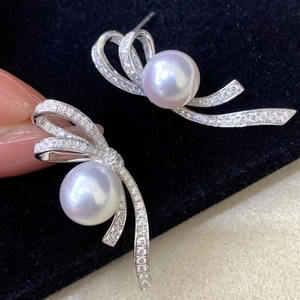 ตัวเรือนเงินแท้ S925 สำหรับทำเครื่องประดับมุก DIY พร้อมฐานและโบว์สำหรับลูกปัดกลมขนาด 7-9 มม. รุ่น 20859 ต่างหูเพชร - Product Image 3