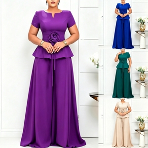 <span class=keywords><strong>Ensemble</strong></span> deux pièces tendance <span class=keywords><strong>pour</strong></span> <span class=keywords><strong>femme</strong></span> : haut élégant à col rond et manches courtes à volants et pantalon large – Idéal <span class=keywords><strong>pour</strong></span> le bureau en été (J3371) - Product Image 2