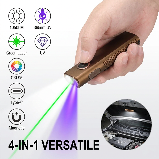 Trustfire MINIX3 Green Laser Flashlight 1050LM 365nm UV Light Magnetic Rechargeable EDC Flat Torch High CRI 4000K Aluminum Alloy