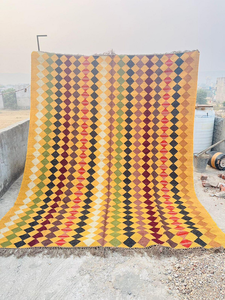 Geometric Diamond Handmade Wool Jute <b>Rug</b> Boho Tribal Farmhouse Area Carpet <b>Rustic</b> Floor Decor for Living Room Bedroom Hallway - Product Image 2