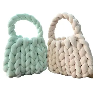 Customization Durable Household Comfortable Casual Soft Velvet Chunky Yarn Knit Tote Hand Bag