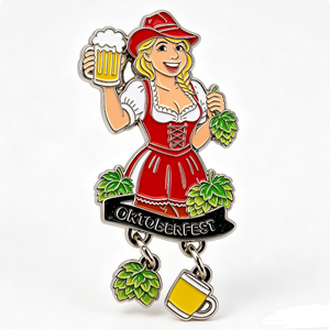 Custom Soft Enamel Metal Oktoberfest Brooch with Pendant Beer-Themed Enamelled Badge Festival Souvenir - Product Image 6