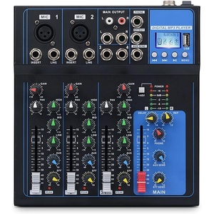 Mezclador de audio de 4 canales con Bluetooth, USB y reproductor digital MP3 para grabación y mezcla en vivo - Product Image 1