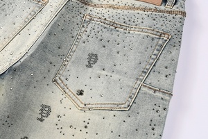 Pantalones Cortos de Mezclilla para <span class=keywords><strong>Hombre</strong></span>, Verano 2026, Estilo Vintage, Estampado, Corte Recto, Ajustados, Rotos, con Pedrería - Product Image 2