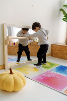 Miroir de coordination Montessori pour bébé 120cm design moderne acrylique de sécurité + contreplaqué de bouleau miroir de sol pour bébé pour l'école du ventre