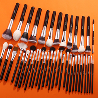 Kuas Makeup Profesional Multifungsi 42 Buah Bulu Kambing Sintetis Alami Gagang Kayu Hitam Label Pribadi Kustom