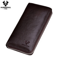 Dompet Panjang Kulit Asli Pria Custom Grosir dengan Ritsleting, Anti RFID, Multifungsi, Kantong Ponsel, untuk Bisnis