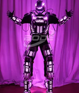 Traje de fiesta Led Robot disfraz Led ropa Stilts Walker disfraz Disfraces Halloween Led traje disfraz casco