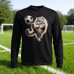 Camiseta de manga larga con estampado de gato jugando al fútbol, meme deportivo - Product Image 3