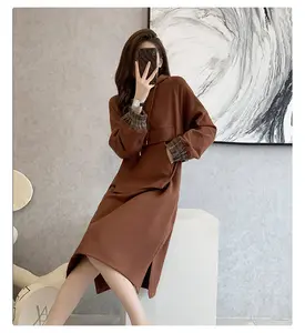 hot sale spring autumn womens casual dresses long sleeve bodycon knee-length knitted loose-fit dress