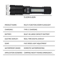 Linternas LED Recargables Portátiles de Alta Potencia con Pantalla, Zoom, Lámpara Táctica con Luces Laterales de Emergencia