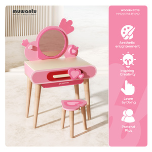 MUWANTU Table <span class=keywords><strong>de</strong></span> Maquillage Montessori en Bois pour Enfants, Ensemble Coiffeuse avec Miroir et Tabouret pour Jeu <span class=keywords><strong>d</strong></span>'Imitation des Petites Filles - Product Image 3