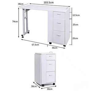 Foldable nail salon <b>table</b> with wheels and movable multi-layer drawers, nail repair workbench - Product Image 3