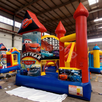 Huatong Pvc château rebondissant enfants thème de voiture rouge avec toboggan saut plein d'entrain dessin animé Combo maison de rebond gonflable pour les enfants
