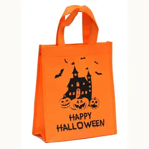 New Arrival High Quality Custom Made Halloween Party Favors Trick Treat Candy Pumpkin Face Tote PP Non Woven Ultrasound Bag