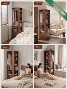 Armoire <span class=keywords><strong>de</strong></span> chevet d'angle en bois massif <span class=keywords><strong>de</strong></span> luxe léger avec porte-manteau pour petit appartement, unité <span class=keywords><strong>de</strong></span> rangement <span class=keywords><strong>de</strong></span> <span class=keywords><strong>chambre</strong></span> ZWJ046 - Product Image 5
