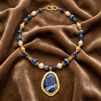 Collier pendentif personnalisé OEM/ODM en perles de sodalite plaqué or vintage, vente en gros