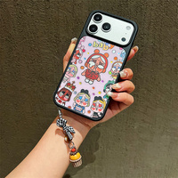 Nouvelle coque de téléphone Rainbow Gradient Cry Baby pour iPhone 17 16 15 14 Pro Max avec breloques Powerpuff Girls, chaîne et dos doré IMD laser