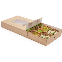 Boîte de traiteur en papier kraft écologique en gros, plateau à sandwichs avec grande fenêtre, personnalisable avec logo, pour fêtes
