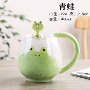 Cute Cartoon Animal Ceramic Mugs with Spoon Back School Gift for Women Children <b>Reusable</b> Coffee Water <b>Cups</b> for Home Office Use - Product Image 6