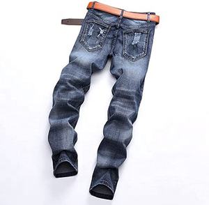 جينز مخصص ممزق بقصة مستقيمة جينز كلاسيكي بنطلون مطرز مرقع للرجال - Product Image 5