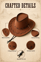 Großhandel Western Cowboyhut mit breiter Krempe – Retro-Stil, ideal für Partys, England, Halloween, Karneval, Herren, Outdoor, Sonnenschutz, Alltagsgebrauch